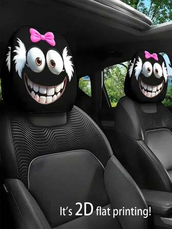 [ Pink Bow Fun Big Eye Pattern Printed Car Headrest Cover ]1pc/2pcs Car Headrest Cover, Suitable For Long-Distance Travel, Washable And Durable, Fashionable Seat Protection Cover For Both Men And Women, Suitable For Sedans, Trucks And SUVs, Easy To Install, Perfect Halloween/Christmas Gift