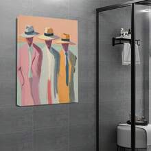 1PC Three Men Wearing Wide-Brimmed Hats (Light Colors)12X16inch And 16x24inch Framed , Classic Wooden Frame, Suitable For Living Room, Bedroom, Bathroom And Other Decorations, Perfect Gifts For Christmas, Halloween And Thanksgiving