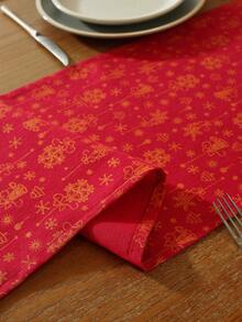 1pc Merry Christmas Red Table Runner, Foil Bell Pattern, Rectangular, Washable, For Sideboard, Shoe Cabinet, Dining Table, Party Tablecloth, Room Decor, Autumn/Winter Home Decor, Suitable For Farmhouse, Kitchen, Dining Room, Living Room, Gathering, Party, Holiday Decoration, Christmas, New Year - Red - View 6