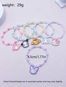 SANRIO Set de 6 pulseras con dijes de , , , ,  de , adecuadas para mejores amigas/hermanas, con cuentas de colores aleatorios - Multicolor - Ver 3