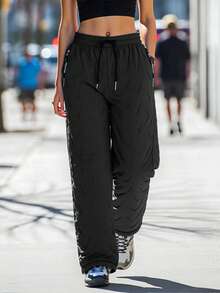 Plus Size Women's Fleece Lined Straight Leg Sweatpants, Warm & Casual Joggers For Winter