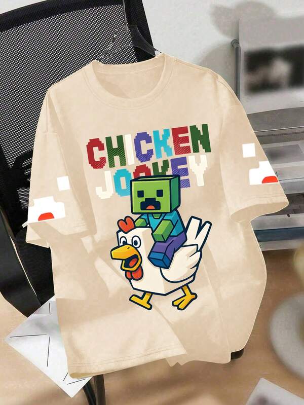 1 pieza Camiseta de manga corta con estampado de juego genial para niños, suave y amigable con la piel, conjunto de moda de verano