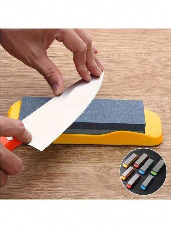 1pc Random Color Detachable Rhinestone Whetstone Knife Sharpener, Double-Sided, High Hardness, Non-Slip Plastic Base, Portable Whetstone,Manual Sharpening Tool For Kitchen Knives, No Electricity Needed