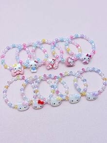 3pcs/Set Hello Kitty Beaded Bracelets, Assorted Color Bead Jewelry Accessories, Suitable For Best Friends And Sisters