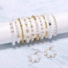 DIY Pearl Polymer Clay Letter Bead Set, 24 Grids, Approx. 1400pcs, Elegant White Series, Acrylic Round/Heart Shaped Metal Pendant, Daisy Flower Oil Drop Metal Pendant, 24 Grids Multi-Style Multi-Size Combination Set, Beading Tools, Handmade Jewelry Making Materials For Bracelet And Necklace - White Suit - View 6