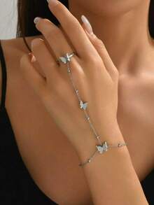 1 قطعة سوار من السلسلة المتصلة بشكل فراشة من الفولاذ المقاوم للصدأ بطبقة مطفأة، أنيق بطراز فرنسي للنساء، مناسب للارتداء اليومي والعطلات والمناسبات