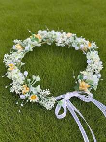 1 pièce Serre-tête de mariée fait main avec fleur rouge, accessoire de cheveux floral rose romantique de princesse, décoration de marguerite mignonne, bijou de cheveux de mariage de mariée, coiffe de demoiselle d'honneur, accessoire de la Saint-Valentin - Vert - Voir 1