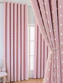 1pc Double-Layer Blackout Curtain With Metal Rings, Available In Beige, Pink, Grey, Double-Layer Heat Insulation, Top Metal Rings For Easy Hanging - Suitable For Living Room, Bedroom, Office, Holiday Decor, All Seasons - Pink - View 1