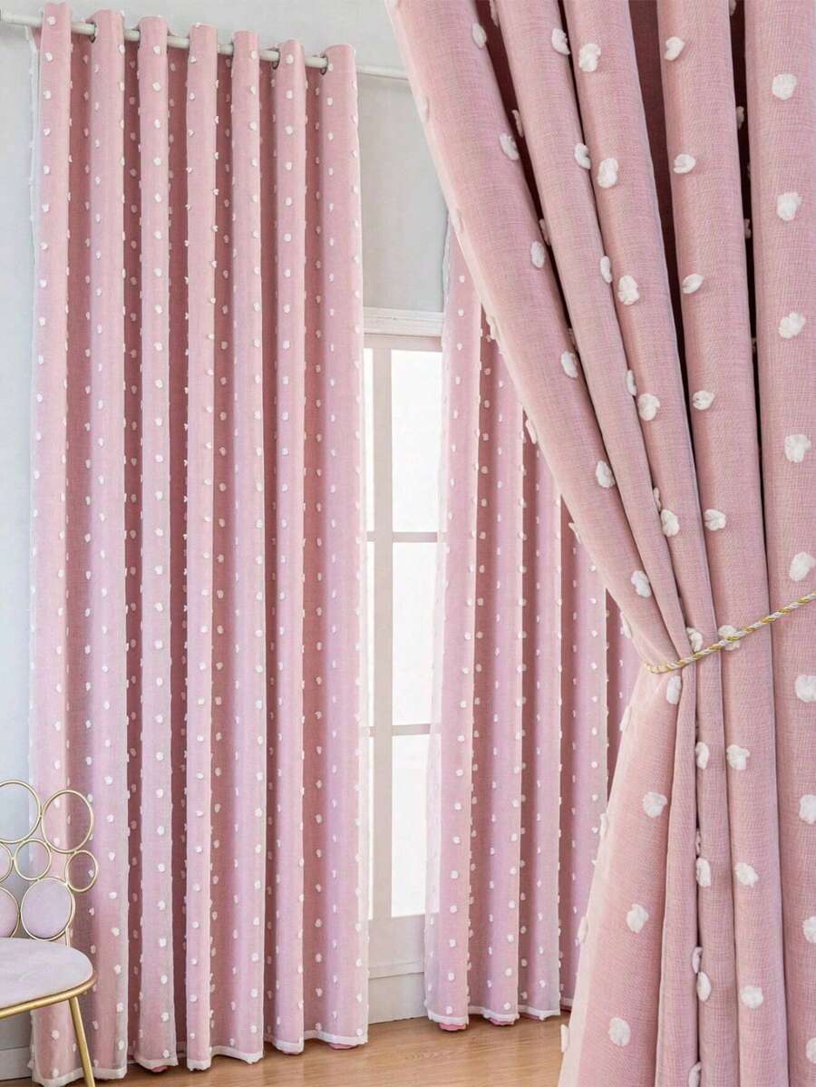 1pc Double-Layer Blackout Curtain With Metal Rings, Available In Beige, Pink, Grey, Double-Layer Heat Insulation, Top Metal Rings For Easy Hanging - Suitable For Living Room, Bedroom, Office, Holiday Decor, All Seasons - Pink - View 1