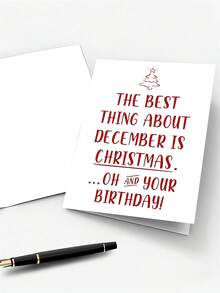 1 pieza Tarjeta de cumpleaños de diciembre y Navidad divertida con sobre "Lo mejor de diciembre es la Navidad (¡Oh y tu cumpleaños!)" - Letras cursivas elegantes y árbol de copos de nieve - Tarjeta de felicitación premium para fiestas, familia, amigos, cumpleaños de diciembre - Invitación para fiestas de todas las ocasiones - Tarjeta de Navidad divertida con sobre rojo a juego, tarjeta de Navidad divertida, tarjetas postales navideñas
