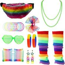 Costum de petrecere pentru femei, anii 1980, set de accesorii pentru ținute, anii '80, include borsetă, jambiere, cercei, mănuși plasă, colier, ochelari, brățară, bandă de susținere - Costum de petrecere/rochie retro anii '80, Halloween