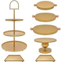 Set Of 7 Gold Cake Stands Metal Dert Display Holder Round 3 Tier Cupcake Stand Serving Tray Platter Cake Pedestal Stand For Party Weddings Birthday  Showers Anniversary - 金色 - 查看 1