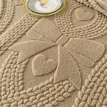 1 件心形蝴蝶结图案超柔软塔夫绸毛绒盖毯 - 轻盈、蓬松、舒适，适合沙发或床，白色，四季舒适，非常适合依偎或休息，床上用毯子 - 卡其色 - 查看 5