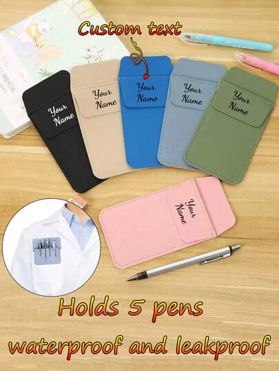 Custom Text PU Pen Bag, Durable Anti-Leakage Nurse Pocket Pen Holder, Large Capacity Portable Ballpoint Pen Storage Bag, PU Leather Medical Nurse Bag - Double Layer Durable Pen Case, Multi-Color Options, Large Capacity Portable Storage Pouch, Medical Professional Equipment, Sturdy Design,Christmas Gift Supplies