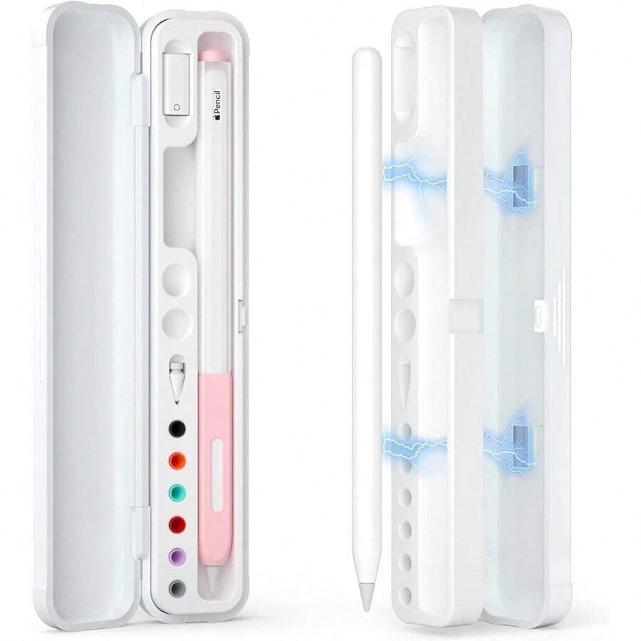 USTIYA Funda de transporte magnética para lápiz compatible con Apple Pencil 2da generación y 1ra generación caja de almacenamiento de lápiz para accesorios de lápiz  Galaxy Tab S Blanco - como en la foto - Ver 1