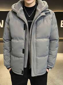 New Fake Two Piece Cotton Jacket For Men In Winter, Loose And Casual, Thickened Polar Fleece Cotton Coat, Hooded Cotton Coat, Quilted Coat, Men's Skiing, Thickened Windproof Down Jacket, Men's Fake Two Piece Cotton Jacket - Xám - Xem 2