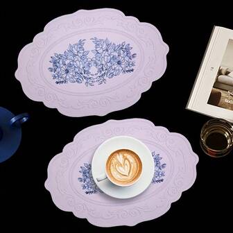 حصيرة طاولة سيليكون بطراز زهري قديم بمقاس 16.9 بوصة * 11.8 بوصة - متينة وسهلة التنظيف، بشكل أبيض غير متماثل - مثالية لديكور طاولة تناول الطعام في عيد الميلاد