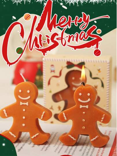10/5/1 Pieza Vela de Navidad con diseño de hombre de jengibre, vela aromática de cera estilo navideño, decoraciones navideñas, regalos de Navidad