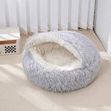 1pc Plush Round Pet Bed, Cat House, Dog Beds, Cat Accessories, Fluffy Soft Cat Bed, Donut Pet Cushion, Winter 2 In 1 Cat Bed, Warm Sleeping Bag Sofa Cushion, Outdoor Cat House, Pet Stuff, For Room Decor, Christmas, Fall Decor, Halloween Decor - 粉色 - 查看 9