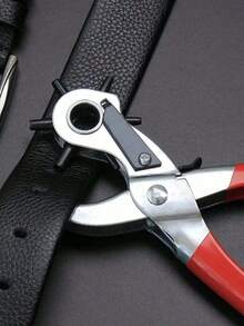 1 PIEZA - Herramienta de perforación de cuero sintético resistente - 6 aberturas ajustables, perforadora de cuero profesional, diseño de agarre ergonómico, adecuada para cinturones, carteras y bolsos - Construcción de metal pesado, precisión y durabilidad, suministros para trabajar el cuero, equipo para hacer cinturones, perforadora de carteras