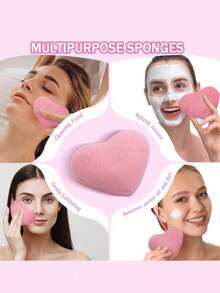 1 pezzo Spugna per il viso a forma di cuore rosa in konjac, tampone per lavaggio facciale delicatamente esfoliante, cuscinetto detergente naturale e morbido