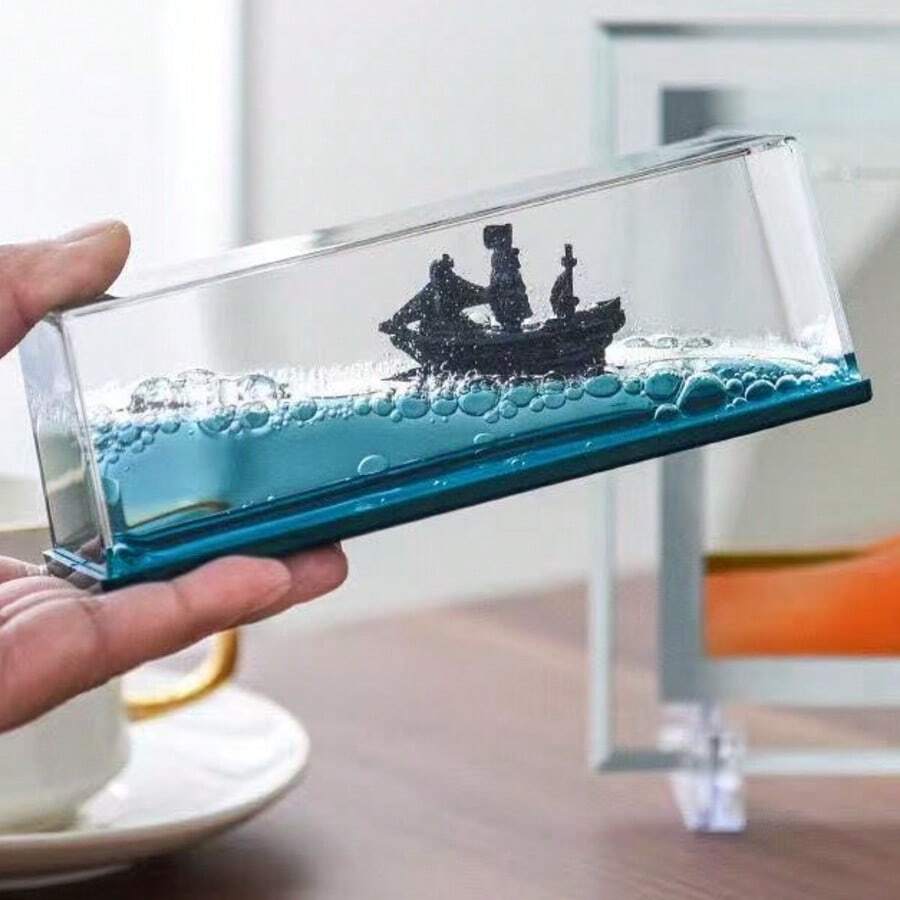Black Pearl Pirate Ship Fluid Desk Decor - 1pc, No-Sink Nautical Craft For Home & Office, Perfect Gift For Cruise Lovers - Multicolor - View 1