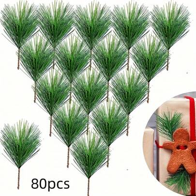80 ramos de pinheiro artificiais de 9,9 cm (3,9"), perfeitos para decoração de Natal, guirlandas, arranjos de pinheiro, flores e muito mais. Ideais para artesanato, Dia dos Namorados, presentes, decoração de Ano Novo, decoração de casa e decoração de ambientes.