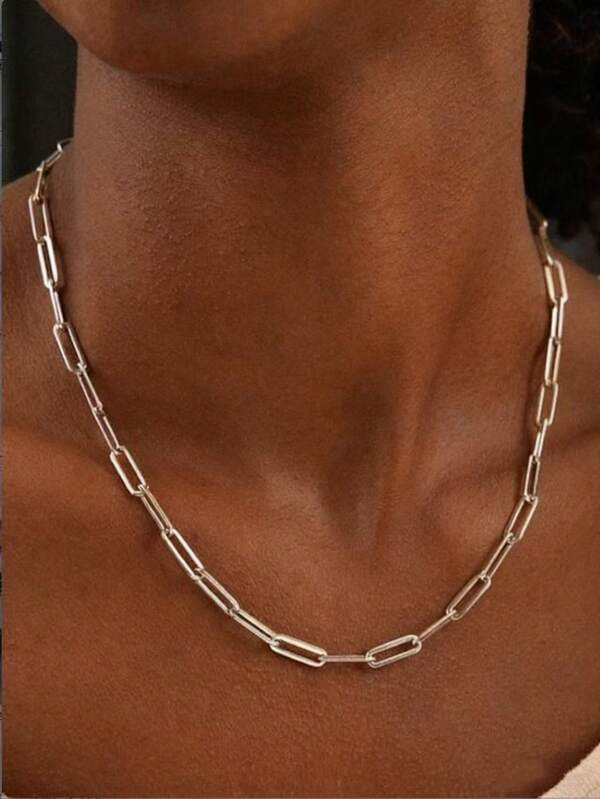 1pc Paperclip Chain Necklace, Fashionable & Minimalist, Suitable For Men And Women For Daily Wear