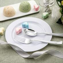 50pcs Silver Spoon And Fork Set, 25pcs Silver Forks And 25pcs Silver Spoons, Heavy Duty Cutlery Set For Party, Dining, Formal Dinner, Wedding And School Supplies - Silver - View 4