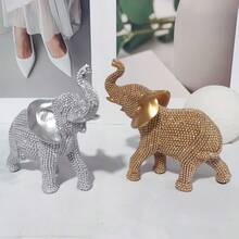 树脂大象装饰雕像，采用珠子和亮片精心制作，非常适合架子、客厅、橱柜装饰、桌面大象装饰 - 點珠象 - 查看 5