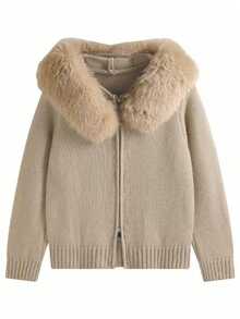 女士毛领连帽毛衣外套，韩版宽松针织上衣，小码版型，秋冬