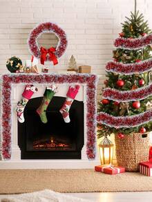 4 件 - 26.24 英尺圣诞金属丝花环圣诞树装饰红白金属闪光金属丝扭曲悬挂花环适用于室内室外圣诞节节日派对装饰 - 紅色白色 - 查看 7