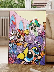 WB 1 Stück ungerahmtes Poster, Retro-Muster der Powerpuff Girls Heimdekoration Leinwand, Wanddekoration, Leinwand-Heimdekoration, schimmerndes Poster, Leinwand mit afrikanischer Frau, Leinwandkunst