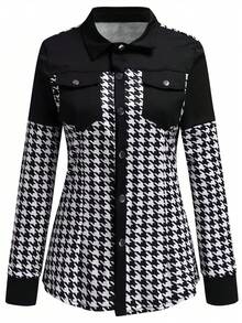 Îmbrăcăminte de toamnă pentru femei, O cămașă elegantă pentru femei cu un amestec de modele în carouri și culori contrastante, Un top cu mânecă lungă pentru femei, Stil business casual, Îmbrăcăminte de toamnă pentru femei, Cea mai populară alegere pentru femei atunci când ies în oraș, Costume de Halloween pentru femei - Multicolor - Vizualizare 2