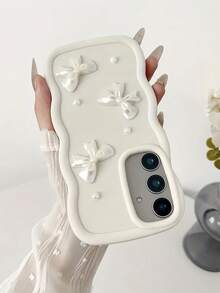 1pc Dopamine Big Wave Butterfly Pearl Soft Phone Case Compatible With Apple 17/Redmi Note 11 4G/Galaxy A55/Infinix Note 30/ Moto E30/Camon 20/Camon 20 Pro 4G/Spark 8C/Spark Go 2022/Smart 7, Smart 8 - White - View 2
