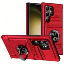 重型防震硬质手机壳，带金属支架和卡槽，适用于 Apple 17、16、15、14、13 Pro Max、Galaxy S25、S24、S23 Ultra Plus FE、A14、A15、A16、A17、A25、A35、A55、A26、A36、A56 和系列 - 紅色 - 查看 10