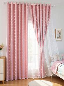 1pc Double-Layer Blackout Curtain With Metal Rings, Available In Beige, Pink, Grey, Double-Layer Heat Insulation, Top Metal Rings For Easy Hanging - Suitable For Living Room, Bedroom, Office, Holiday Decor, All Seasons - Pink - View 2