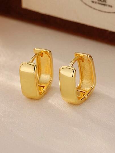 1 Pair Fashionable Elegant Gold-Color Metal Hoop Earrings For Women, Minimalist Design Versatile Casual Earrings, Suitable For Daily Wear, Great Gift For Friends, Christmas Gift