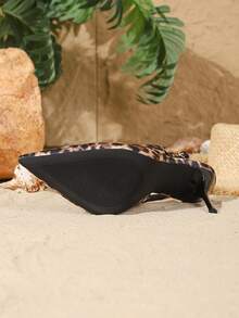 秋冬季9.5厘米尖头性感细高跟鞋，配有踝带，豹纹印花，适合日常穿着、派对、节日、约会等场合，女士鞋履，优雅 - 彩色 - 查看 4