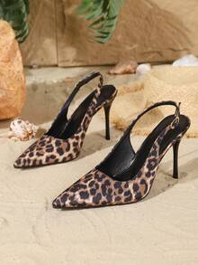 秋冬季9.5厘米尖头性感细高跟鞋，配有踝带，豹纹印花，适合日常穿着、派对、节日、约会等场合，女士鞋履，优雅 - 彩色 - 查看 5