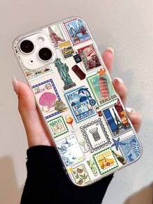 1pc Fashionable Personalized Collage Graphic Design Transparent TPU Anti-Fingerprint Phone Case Suitable For IPhone17/IPhone17 Air/IPhone17 Pro/IPhone17 Pro Max/16 Pro Max/15 Pro Max/14 Pro Max/13 Pro Max/12 Pro Max Soft Shell, Anti-Yellowing - Clear - View 2