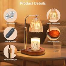 Lámpara de luz de velas, altura ajustable y cronómetro, 4 niveles de brillo, incluyendo 2 bombillas, decoración del hogar y el dormitorio, regalo Ideal para Navidad, cumpleaños de las mujeres o casa nueva - 1 - Ver 2