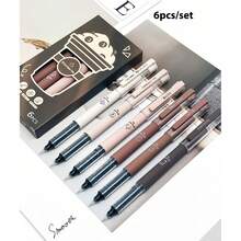 3 支/6 支/8 支咖啡主题液体速干墨水凝胶笔，不晕染软触笔，适用于笔记绘图学校办公用品 - 彩色 - 查看 1