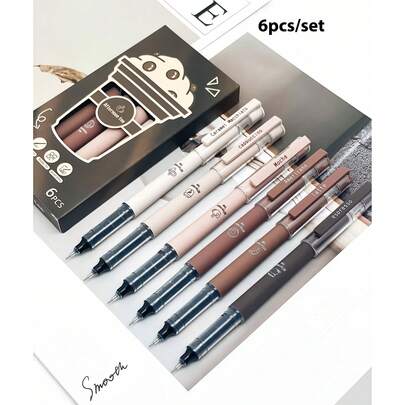 3 支/6 支/8 支咖啡主题液体速干墨水凝胶笔，不晕染软触笔，适用于笔记绘图学校办公用品