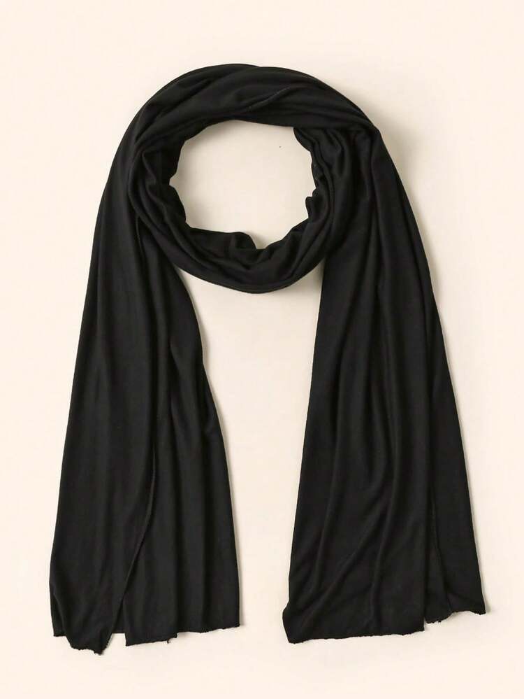 1pc Soft Solid Color Jersey Headscarf Plain Long Scarf Wrap Turban Women's Versatile Daily Headwear - 黑色 - 查看 4