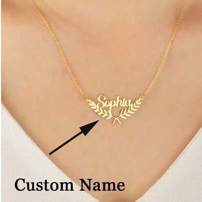 1 Exquisite Personalized Lucky Grass Pendant Necklace With 18k Gold Plating, Customizable Name Necklace, Unique Stainless Steel Jewelry, Women's Jewelry For Birthday And Christmas Gifts