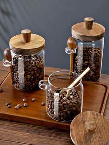 1 Stück/3 Stücke Kaffee-Bohnen Glas Luftdichte Vorratsdose, feuchtigkeitsgeschützte Küchen-Aufbewahrungsdose, Gewürz Kräuter Tee Blatt Behälter, hitzebeständiger transparenter Behälter, Kaffee-Bohnen Dose mit Löffel, luftdicht verschließbare Vorratsdose