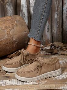 Nuove scarpe casual da donna in camoscio, design con lacci, suola spessa morbida e confortevole, scarpe sportive slip-on, adatte per uso quotidiano, camminare, casual per tutte le stagioni