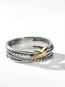 New Hollow Dual-Tone Electroplated Crossed Ring, Popular Fashion Couple Rings - Bạc - Xem 4