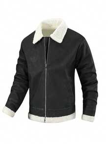 Męska kurtka z długim rękawem ze skóry PU, modna, sportowa, termiczna, z podszewką, jesień/zima